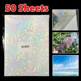 Lifestyle 50 Sheets A4 Adhesive Tape Back Heart Cold Laminating Broken Glass on Paper Plastic Diy Package Colour Card Photo Laminating Film
