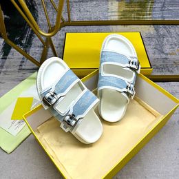 Designer's Double Strap Flat Bottom Slippers High Quality Sandals Men's Slippers Flip Flop Denim Sandals Summer Lazy Big Beach Casual Slippers withbox