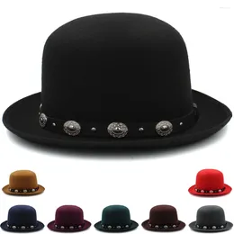 Berets Men Women Classical Retro Oval Top Woollen Bowler Hats Fedora Caps Trilby Sunhat Travel Party Outdoor Size UK L US 7 3/8