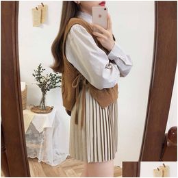 Womens Vests Side Cut Loose Sleeveless Sweater Spring Autumn V Neck Joker Vintage Knitted Wool Vest 201031 Drop Delivery Apparel Cloth Dheh0