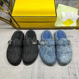 Designer Slippers and Sandals Platform Men's and Women's Shoes Half drag Slippers Fashion Easy to Wear Style Sandals and Antique black blue denim fabric Slippers 35-45