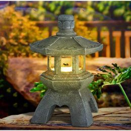 Pagoda Statues Outdoor Solar Powered Statue Japanese Garden Decor Outdoor Zen Garden Lantern Flickering LED Garden Light