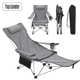 Furnishings Outdoor Tourist Chair with Armrest Footrest Camping Chair Adjustable Recliner Folding Camping Fishing Chair Lounge Chair Bed