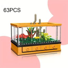 63PCS Turtle Ornamental Box Building Blocks Set Mini Fish Tank Series Assemble Bricks DIY Educational Toys Kids Christmas Gifts