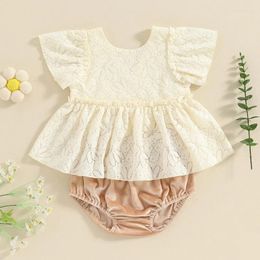 Clothing Sets Baby Girl 2 Piece Summer Outfits Sleeve Ruffled Hem Lace Flower Tops Elastic Waist Shorts Infant Born Set