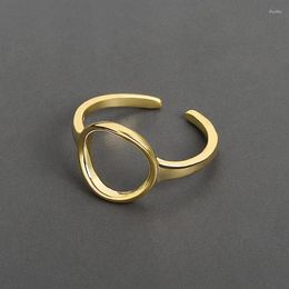 Cluster Rings Fashion Geometric Hollow Out Round For Women Girls Circle Personality Korean Silver Gold Color Open Ring Fine Jewelry