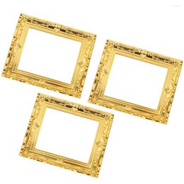 Frames House Furniture Wood 3Pcs Gold Vintage Resin Decor Miniature Po Frame Ornaments