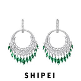 Earrings SHIPEI Solid 925 Sterling Silver Marquise Cut Emerald Sapphire Ruby Gemstone Hoop Dangle Earrings Wedding Fine Jewellery Wholesale