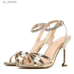 Dress Shoes Liyke Size 35-42 Sexy Crystal Ankle Strap Gold Sandals Ladies Gladiator Open Toe Ballroom High Heels Dance For Women Pumps H240403MC1L