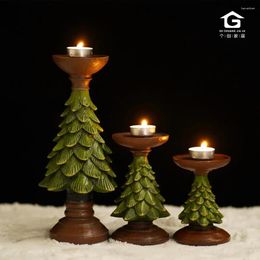 Candle Holders Vintage Christmas Tree Holder Ornaments Ins Style European Home Living Room Table Decoration Crafts Resin