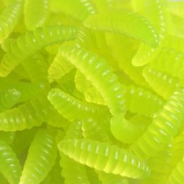 100Pcs/Bag 2cm 0.3g Bread Worm Silicone Artificial Baits Maggot Grub Soft Fishing Lure Hooks Biomimetic Smell Worms Glow Shrimps