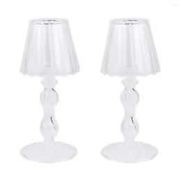 Candle Holders 2pcs Desk Lamp Design Glass Candlestick Transparent Romantic Crafts For Dining Room Wedding Decor