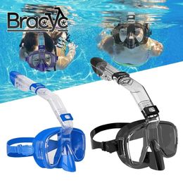 Snorkel Mask Foldable AntiFog Diving Set with Full Dry Top System for Free Swim Professional Snorkeling Gear Adults Kids 240328