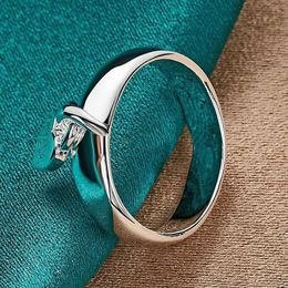 2PCS Wedding Rings Silver Color Finger Ring For Women Heart Pendant Couple Ring For Lovers Size 6-10 Silver Plating Jewelry Trendy Engagement Rings