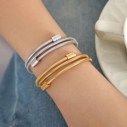 Bangle Gold Colour Three Layer Bracelet For Women Fashion Charm Bangles Elastic Cuff Stainless Steel Jewellery Gift