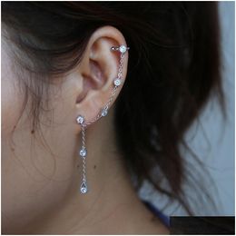 Stud Whole-Elegance Tassel Earring For Women 925 Sterling Sier Single Cz Circle Ear Cuff Link Chain Gorgeous European 251H Drop Delive Dh4Gl