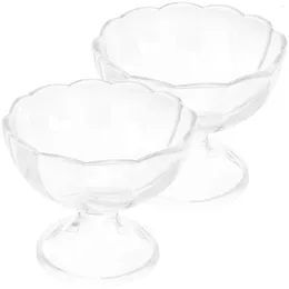 Bowls 2pcs Clear Dessert Bowl Footed Cup Ice Cream Serving For Appetiser Fruit Salad Pudding