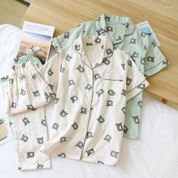 Home Clothing KISBINI Summer Women Men Homewear Pure Cotton Sleepwear Short Sleeves Female Pyjamas Set Bear Printed Couple Pyjamas