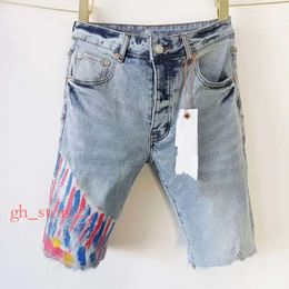 Summer Men Purple Jeans Shorts Cropped Denim Short Pants Loose Trousers for Mens Distressed Straight grey purple jeans Casual Knee Length Pants 2024 141