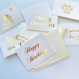 Envelopes 100packs Wholesale White Bronzing Ironing Envelope with Card Mini Cards Party Wedding Happy Birthday Invitation 8*6cm