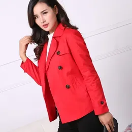 Women's Trench Coats Spring Girls Double Breasted Coat Slim Short Red Ladies Casual Femme Plus Size Cotton Overcoat XXL