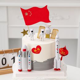 1Set Rocket Toy Space Series Rocket Plane Satellite Astronaut Model Cake Decorate Toy