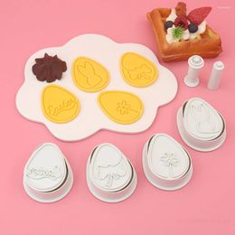 Baking Moulds 4Pcs Easter Eggs Cookie Cutter Mould Set 3D Cartoon Flower Biscuit Press Stamp Fondant DIY Decorating Accessories