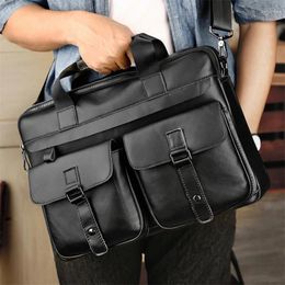 Briefcases Nesitu Vintage Brown Black A4 Genuine Leather 14'' Laptop Executive Office Men Briefcase Portfolio Business Messenger Bag M6391
