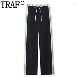 Women's Pants 2024 Striped For Women Mid Rise Black Baggy Woman Fashion Casual Sports Spring Tied Summer Trousers