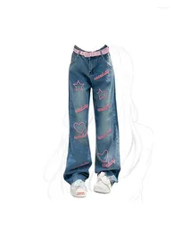 Women's Jeans Blue Vintage Y2k 90s Aesthetic Baggy Denim Trousers Harajuku High Waist Wide Cowboy Pants Trashy Emo 2000s Clothes