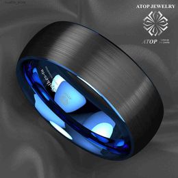 Cluster Rings ATOP 8Mm Round Top Brush Blue Black Mens Tungsten Ring Wedding Ring Bridal Jewelry Free Delivery L240402
