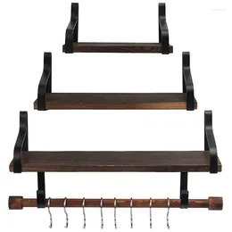 Kitchen Storage Wall-Mounted Shelf Set Rustic Wooden Wall With Rails And Towel Bar Bedroom Bathroom Rack