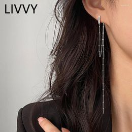 Stud Earrings LIVVY Silver Colour Long Tassel Zircon Asymmetric Female Temperament Charm Fashion Elegant Jewellery Accessories