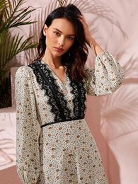 Ethnic Clothing Women Floral Printed Dress Musllim Abaya Long Sleeve Maxi Sundress Vintage Bohemian Vestidos Party Robe Casual Holiday