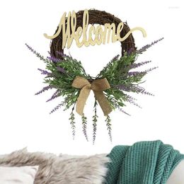 Decorative Flowers Floral Welcome Wreath Artificial Lavender For Front Door With Sign Indoor Outdoor Spring Summer Fall