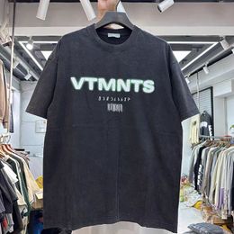 VTMNTS FW 2024SS American Fashion Brand Short Sleeve Retro Washed Old Letter Print Hip Hop Loose Men's and Women's Short Sleeve T-shirt