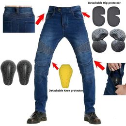 Men Jeans Embroidery Motorcycle Pants Pantalon Motocross Belt Protective Gear Motorcycle Drivers Licence Test Motos Jeans 240329