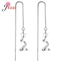Dangle Earrings Star Pentagram Long Tassel Ear Chain 925 Sterling Silver Drop For Women Simple Shiny Jewellery
