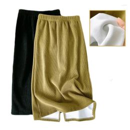 Skirts Corduroy Fleece Skirt For Winter Women Thick Warm Korean Fashion High Waist Velvet Mid Long A-Line Female P376