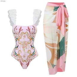 Swimwear da donna 2023 Luxury Womens Swimsuit Set Fashion FloadBlock Stampa Bikini monopezzo con copertina SEXY Summer Beach Wear Y240403