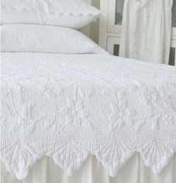 100cotton European style solid Colour full queen king size white pink Grey embroidery patchwork quilt bedspread 9256255