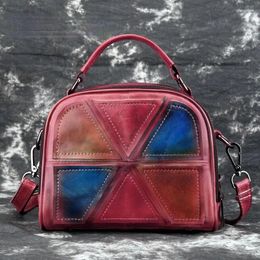 Bag Form 2024 Handmade Vintage Mixed Colours Genuine Leather Zipper Soft Cow Women Messenger Bags Shoulder&Handbags