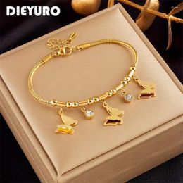 Charm Bracelets DIEYURO 316L Stainless Steel White Zircon Butterfly Bracelet For Women Trend Ladies Bangles Jewellery Birthday Gifts