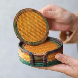 Tea Trays Handmade Bamboo Woven Fragrant Cloud Yarn Fabric Waterproof Cup Holder Thermal Insulation Mat Set Accessories