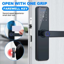 Lock Electronic Smart Door Lock with Biometric Fingerprint Smart Card Password Key Unlock Tuya App Remote Unlocking Fingerprint Locks