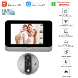 Doorbell Tuya Smart WiFi Door Peephole Camera 1080P HD Video Door Bell PIR Detection 166° Lens Wide Angle Infrared Cateye DoorBell