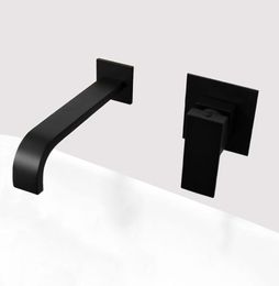 Matt Black Plated Bathroom Wall Mounted Faucet Quality Brass Waterfall Basin Water Mixer Single Handle Square Tapware5329767