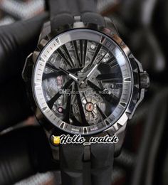 Excalibur 46 46mm RDDBEX0256 DBEX0668 Automatic Mens Watch Skeleton Dial PVD Black Steel Case Rubber Strap Sport Watches HWRD Hell4314042