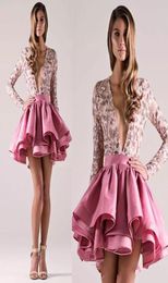 Cocktail Dresses 2018 Chic Michael Costello Short Prom Dresses ALine Sequined Appliqued Deep V Neckline Evening Gowns With Long S5605786