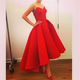 Dresses Short Red Prom Dresses high Low Sweetheart Satin Ball Gown Party Dresses Puffy Skirt unique red evening gowns vestidos arabic dres